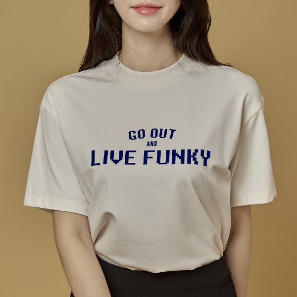 AND GOLF Mock Neck Live Funky T shirts Ivory