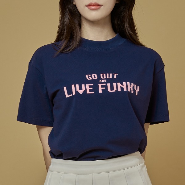 AND GOLF Mock Neck Live Funky T shirts Navy